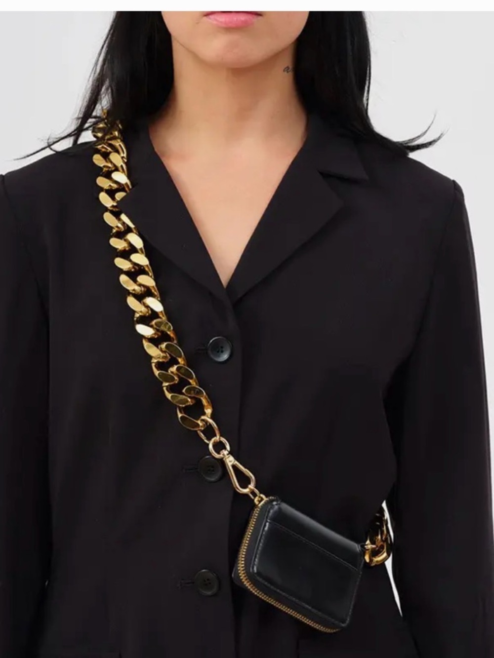 Black Mini Crossbody Wallet with Chunky Gold Chain